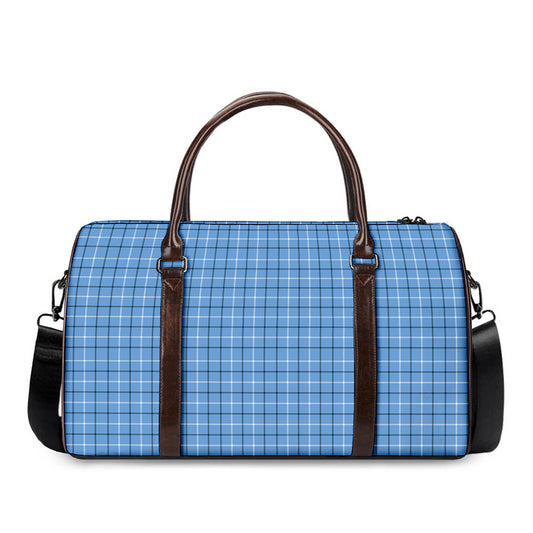Solf Blue Tattersall Pattern Print Duffle Bag