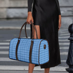 Solf Blue Tattersall Pattern Print Duffle Bag