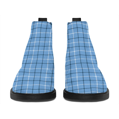 Solf Blue Tattersall Pattern Print Flat Ankle Boots