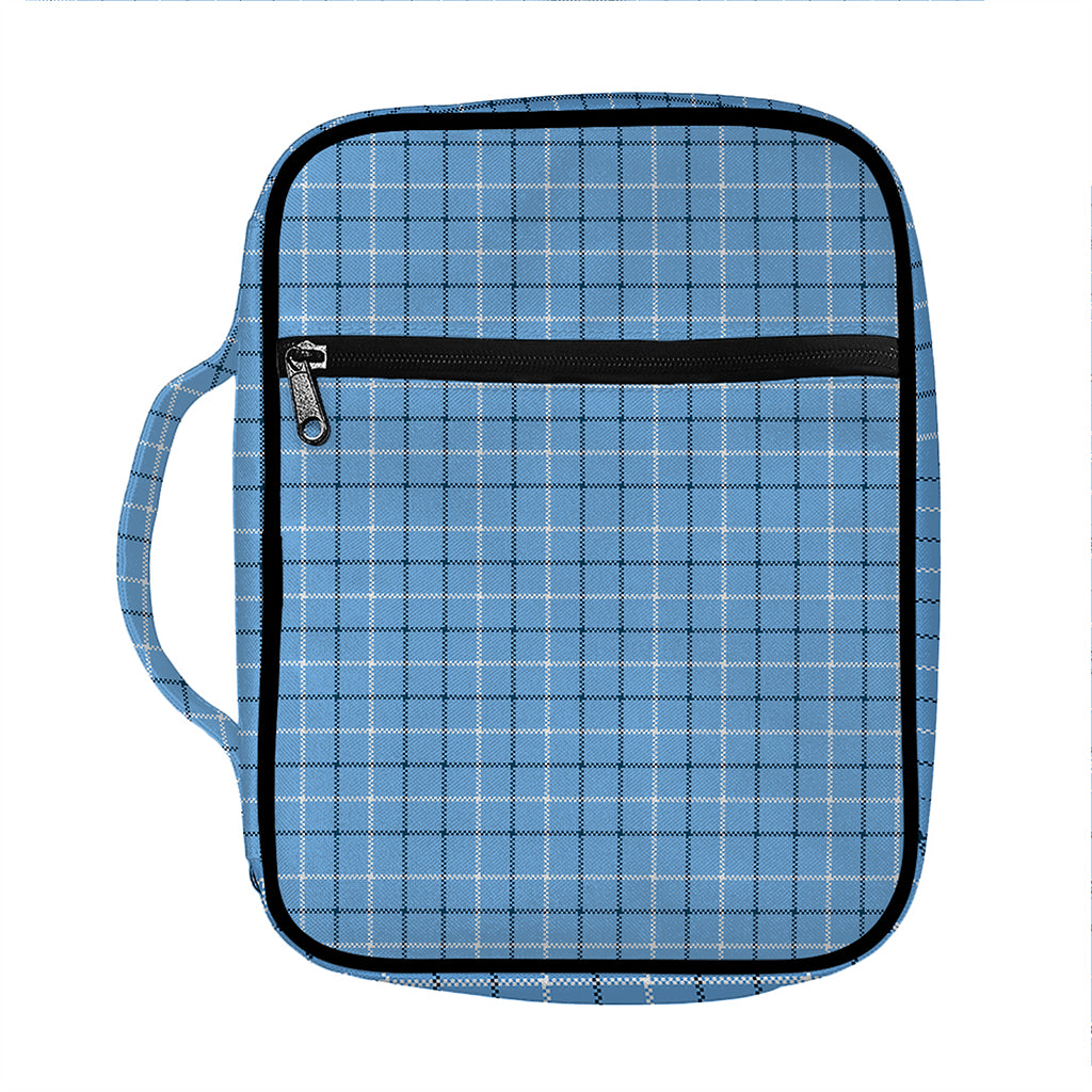 Solf Blue Tattersall Pattern Print Front Pocket Bible Bag