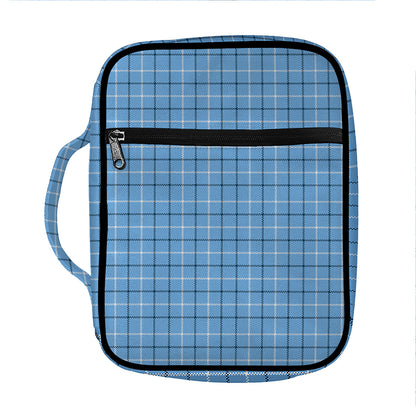 Solf Blue Tattersall Pattern Print Front Pocket Bible Bag