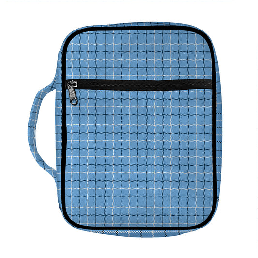 Solf Blue Tattersall Pattern Print Front Pocket Bible Bag