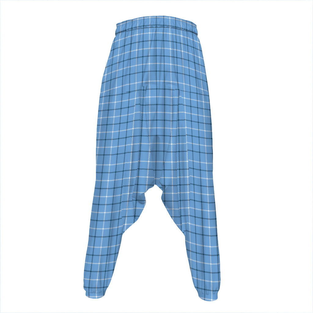 Solf Blue Tattersall Pattern Print Hammer Pants
