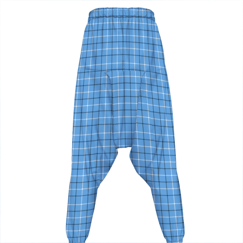 Solf Blue Tattersall Pattern Print Hammer Pants