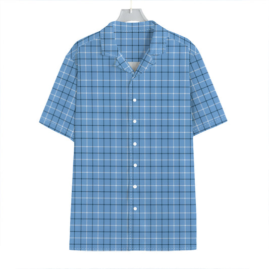 Solf Blue Tattersall Pattern Print Hawaiian Shirt