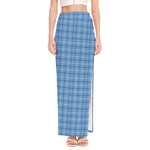 Solf Blue Tattersall Pattern Print High Slit Maxi Skirt