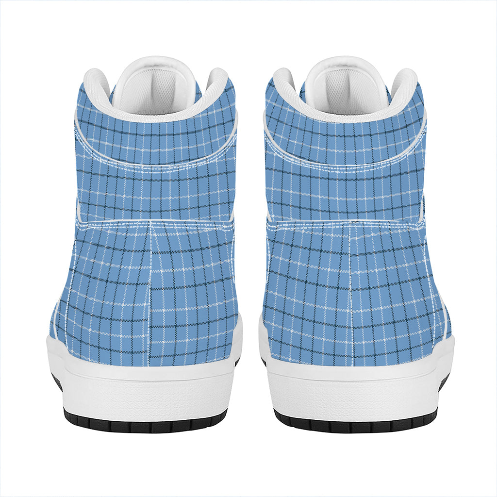 Solf Blue Tattersall Pattern Print High Top Leather Sneakers