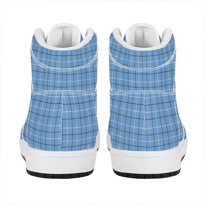 Solf Blue Tattersall Pattern Print High Top Leather Sneakers