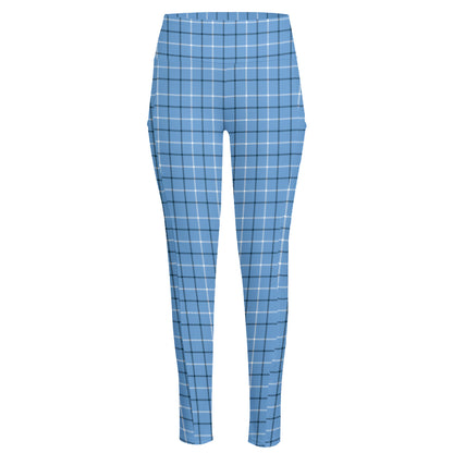 Solf Blue Tattersall Pattern Print High-Waisted Pocket Leggings