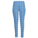 Solf Blue Tattersall Pattern Print High-Waisted Pocket Leggings