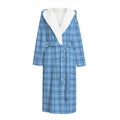 Solf Blue Tattersall Pattern Print Hooded Bathrobe