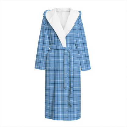 Solf Blue Tattersall Pattern Print Hooded Bathrobe