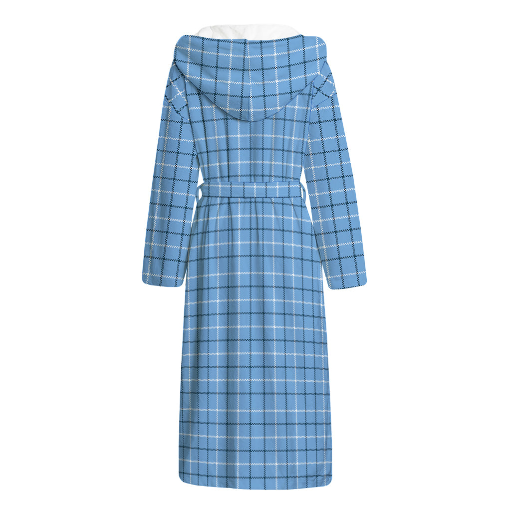 Solf Blue Tattersall Pattern Print Hooded Bathrobe