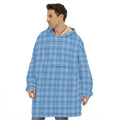 Solf Blue Tattersall Pattern Print Hoodie Blanket