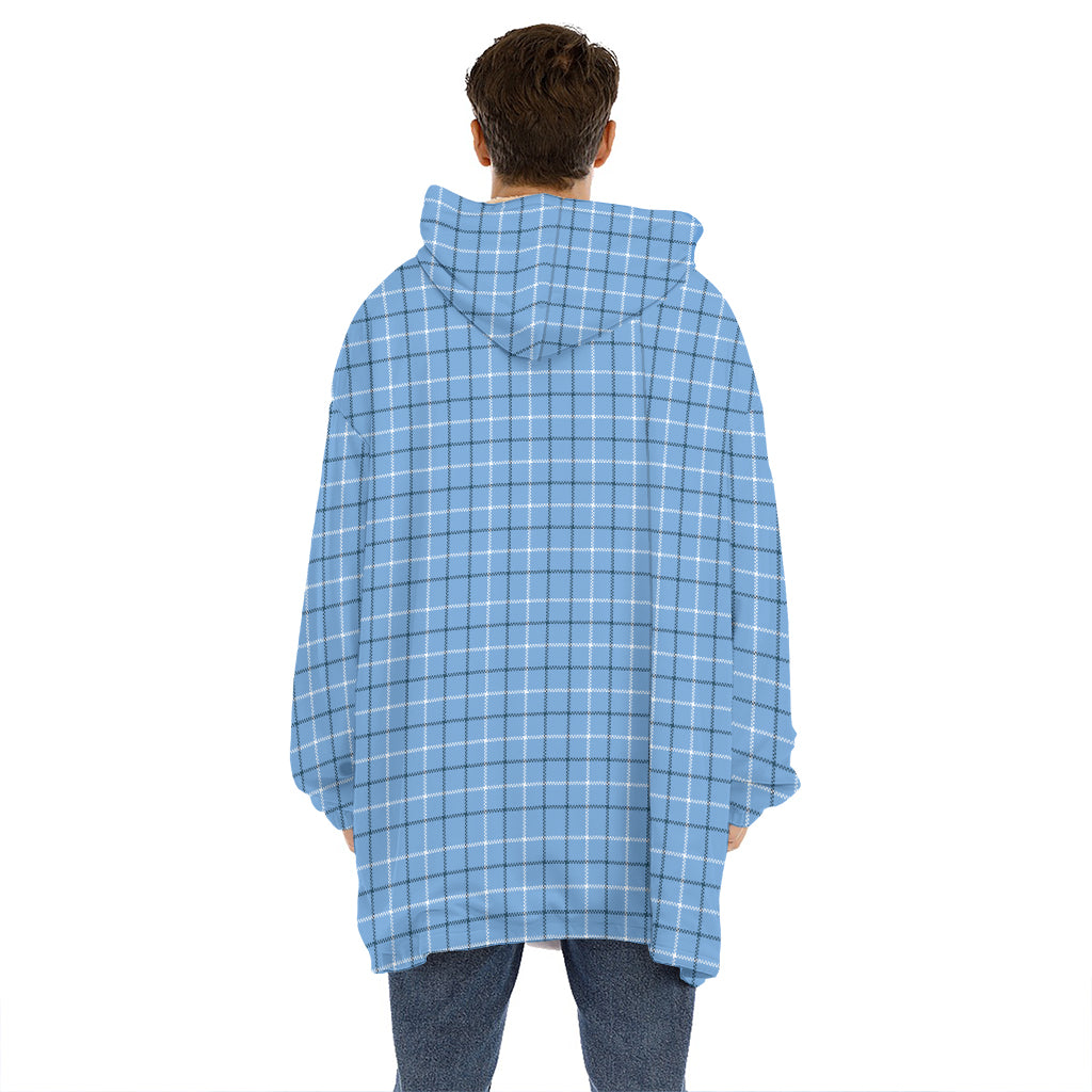 Solf Blue Tattersall Pattern Print Hoodie Blanket