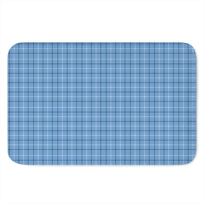 Solf Blue Tattersall Pattern Print Indoor Door Mat