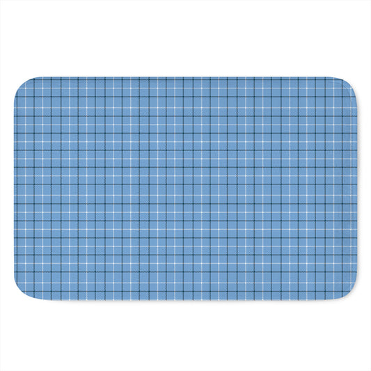 Solf Blue Tattersall Pattern Print Indoor Door Mat