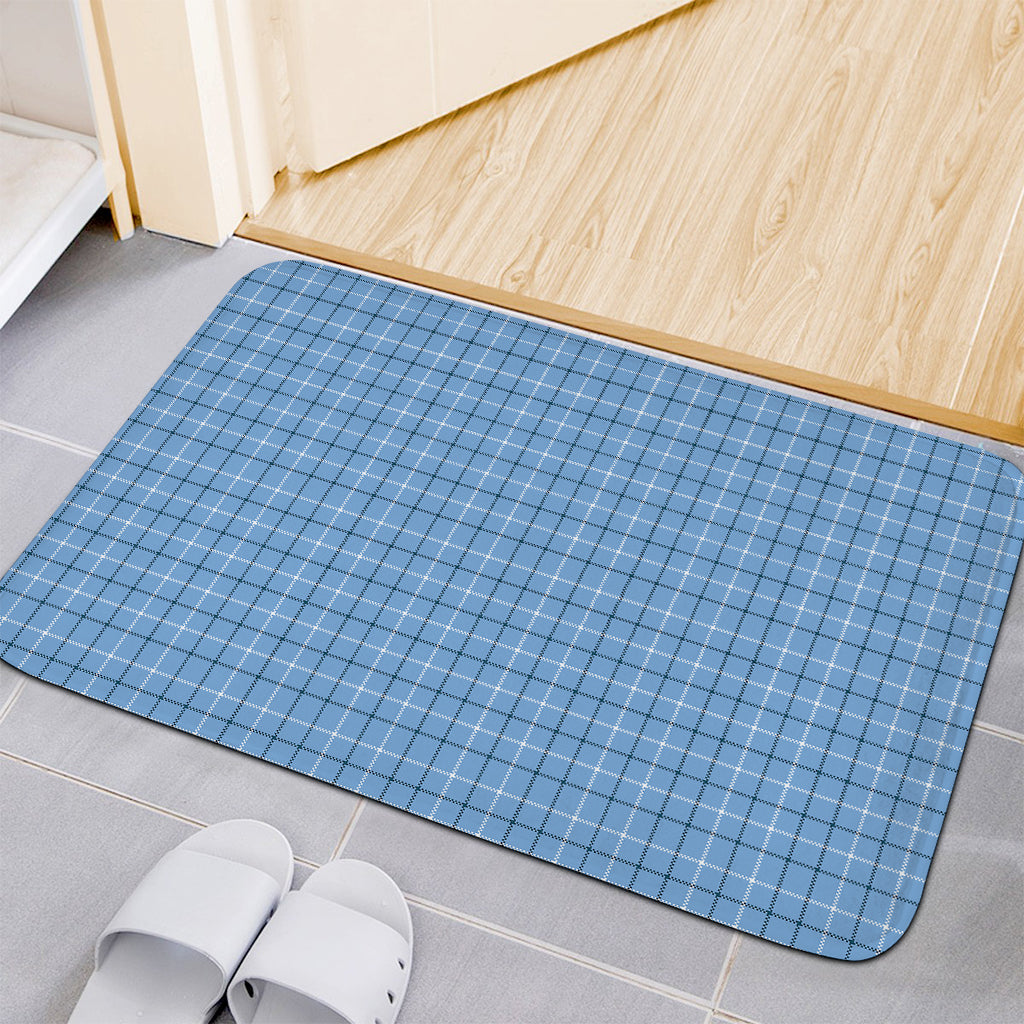 Solf Blue Tattersall Pattern Print Indoor Door Mat