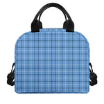 Solf Blue Tattersall Pattern Print Insulated Lunch Bag