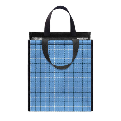 Solf Blue Tattersall Pattern Print Insulated Lunch Tote