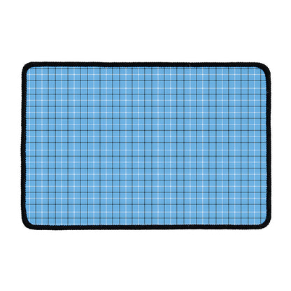 Solf Blue Tattersall Pattern Print Kitchen Mat