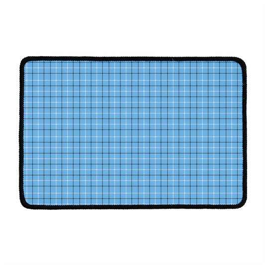 Solf Blue Tattersall Pattern Print Kitchen Mat