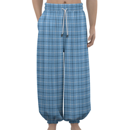 Solf Blue Tattersall Pattern Print Lantern Pants
