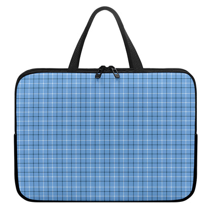Solf Blue Tattersall Pattern Print Laptop Sleeve With Handle