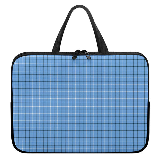 Solf Blue Tattersall Pattern Print Laptop Sleeve With Handle