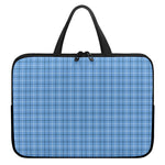 Solf Blue Tattersall Pattern Print Laptop Sleeve With Handle