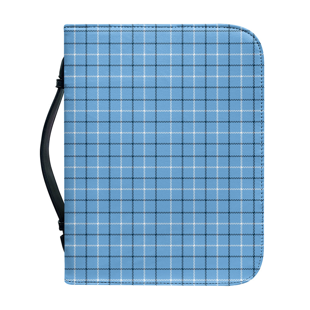 Solf Blue Tattersall Pattern Print Leather Bible Cover