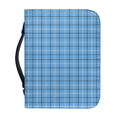 Solf Blue Tattersall Pattern Print Leather Bible Cover