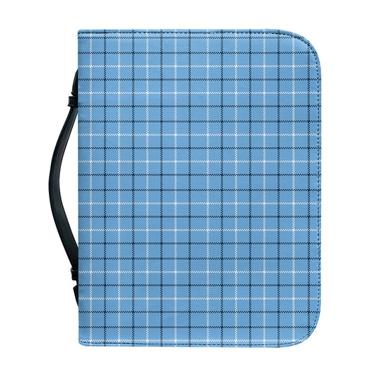 Solf Blue Tattersall Pattern Print Leather Bible Cover