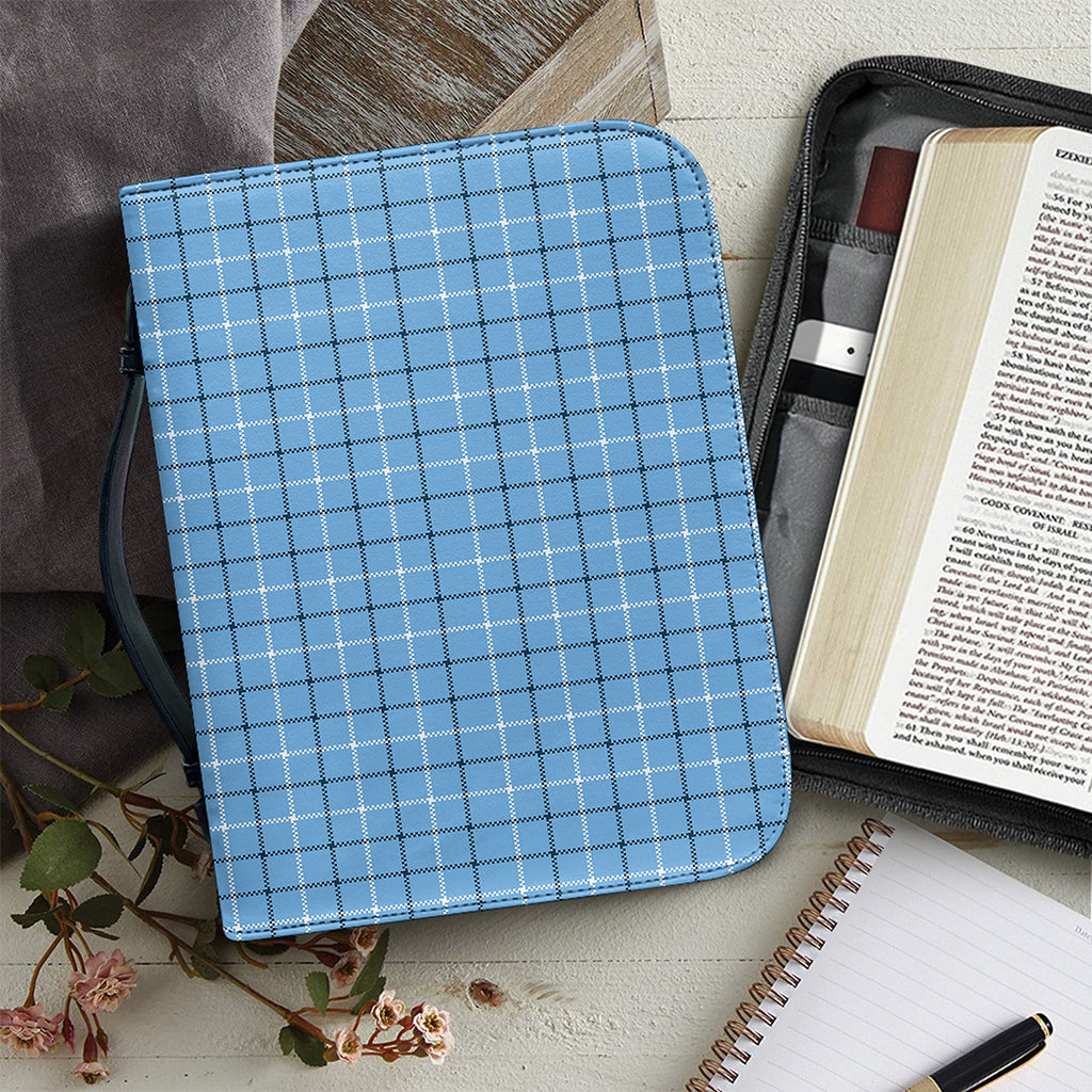 Solf Blue Tattersall Pattern Print Leather Bible Cover