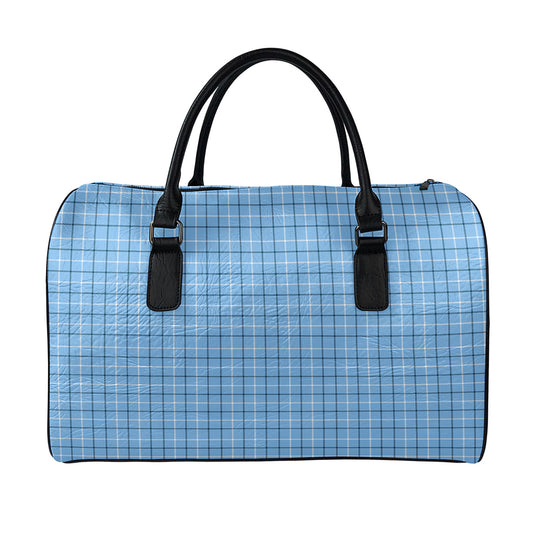 Solf Blue Tattersall Pattern Print Leather Duffle Bag