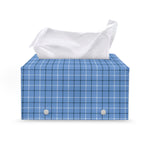 Solf Blue Tattersall Pattern Print Leather Tissue Box Cover