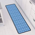 Solf Blue Tattersall Pattern Print Long Kitchen Mat