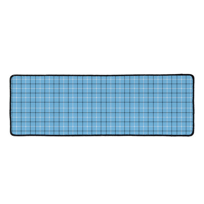 Solf Blue Tattersall Pattern Print Long Kitchen Mat