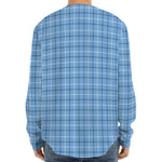 Solf Blue Tattersall Pattern Print Long Sleeve Baseball Jersey