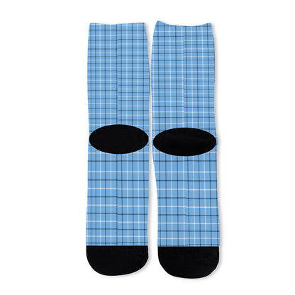 Solf Blue Tattersall Pattern Print Long Socks