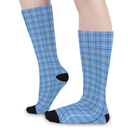 Solf Blue Tattersall Pattern Print Long Socks