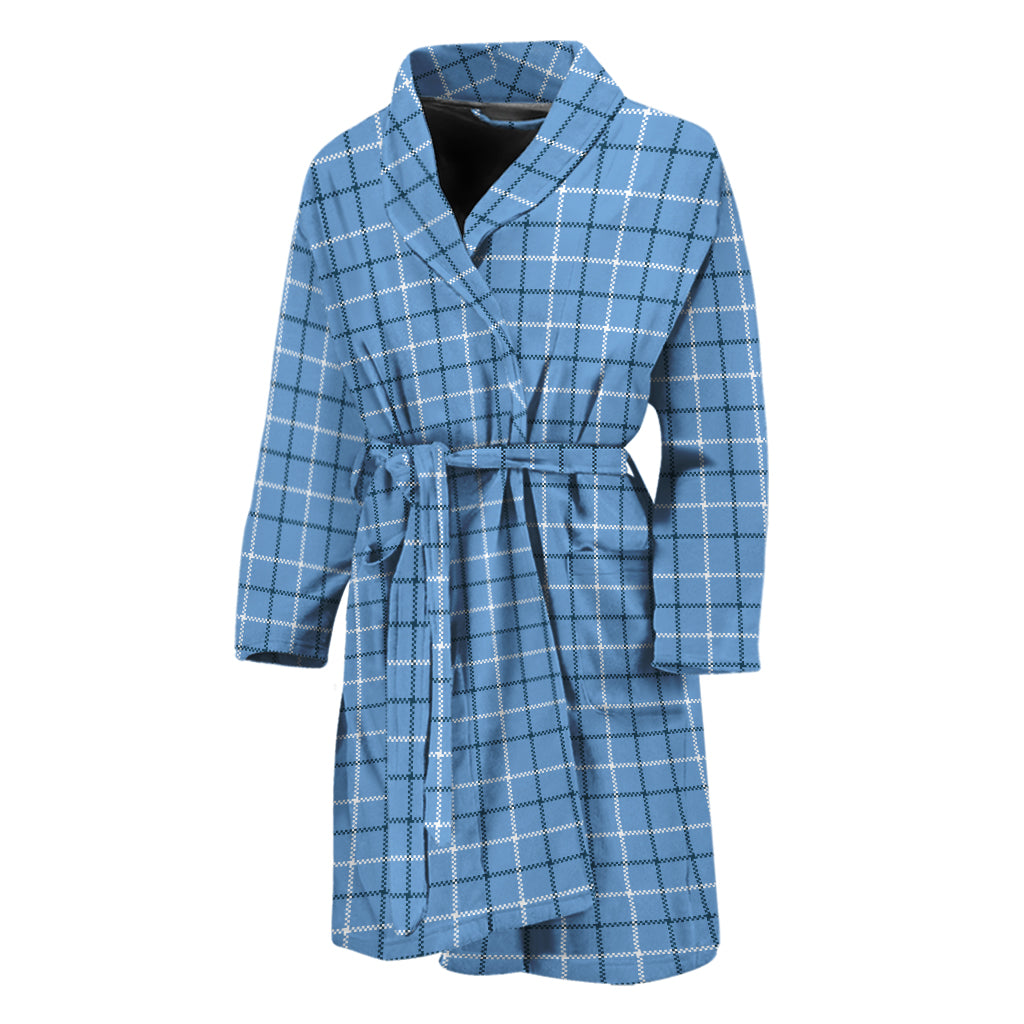 Solf Blue Tattersall Pattern Print Men's Bathrobe