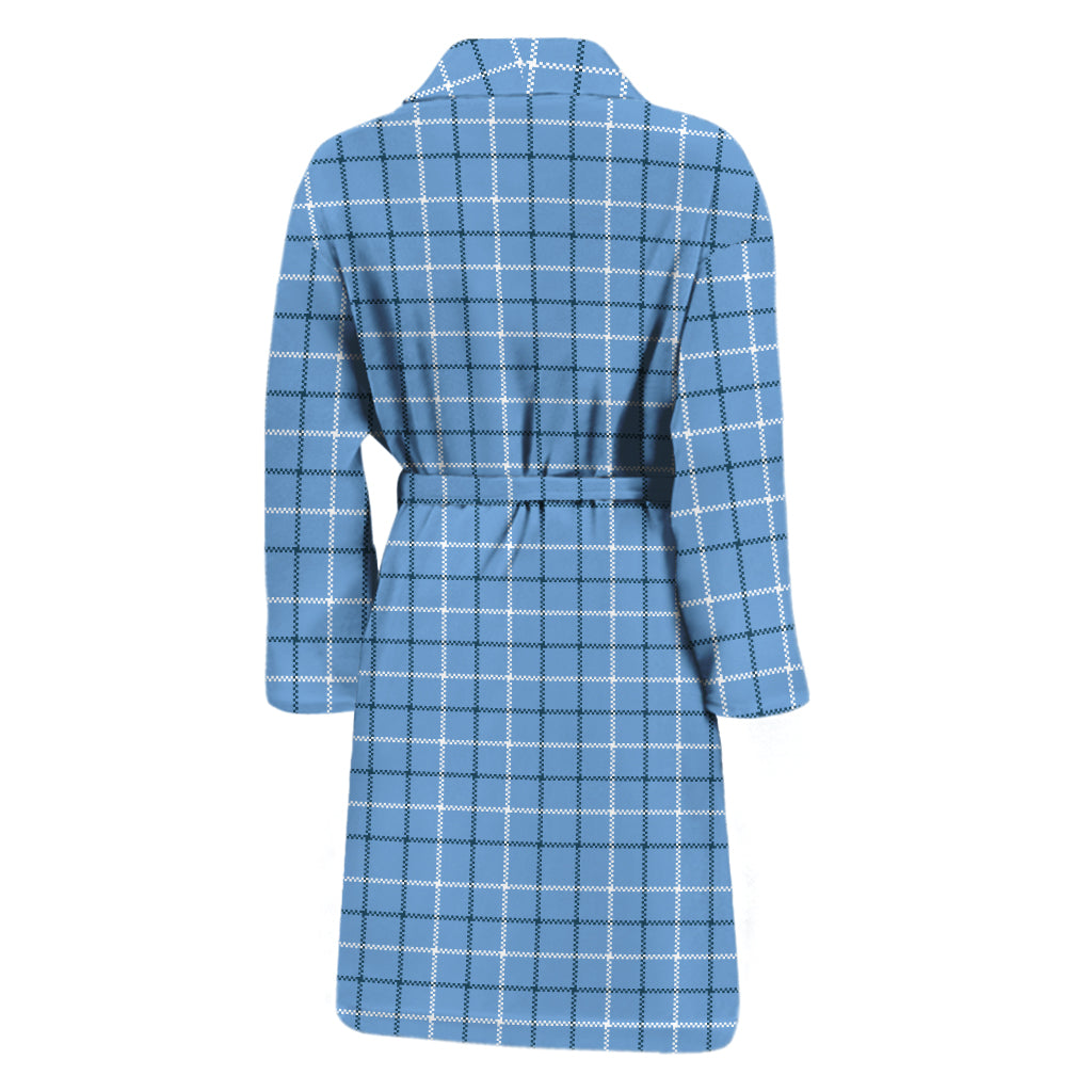 Solf Blue Tattersall Pattern Print Men's Bathrobe