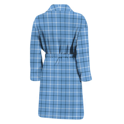 Solf Blue Tattersall Pattern Print Men's Bathrobe