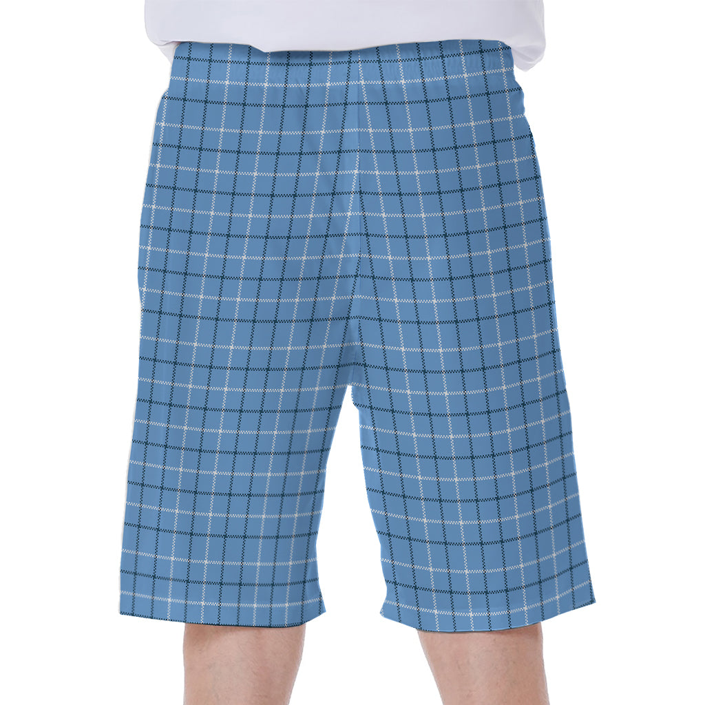 Solf Blue Tattersall Pattern Print Men's Beach Shorts