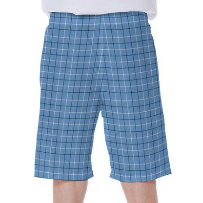 Solf Blue Tattersall Pattern Print Men's Beach Shorts