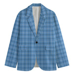 Solf Blue Tattersall Pattern Print Men's Blazer