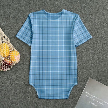 Solf Blue Tattersall Pattern Print Men's Bodysuit