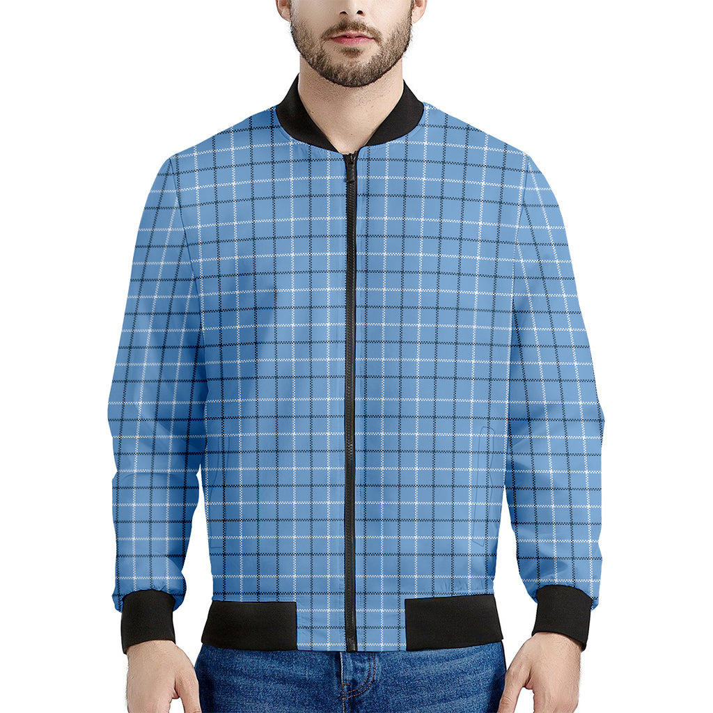 Solf Blue Tattersall Pattern Print Men's Bomber Jacket