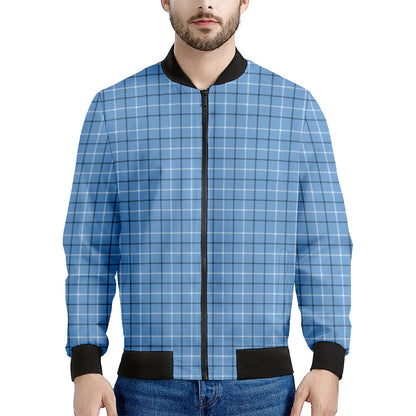 Solf Blue Tattersall Pattern Print Men's Bomber Jacket